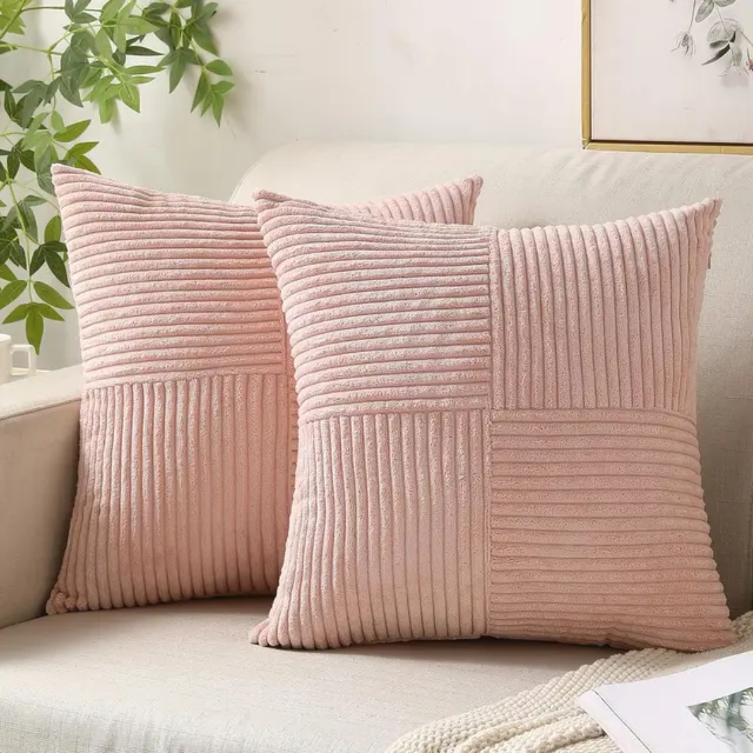 Corduroy Cushion Covers – Striped Textured Throw Pillow Covers, 18" × 18"