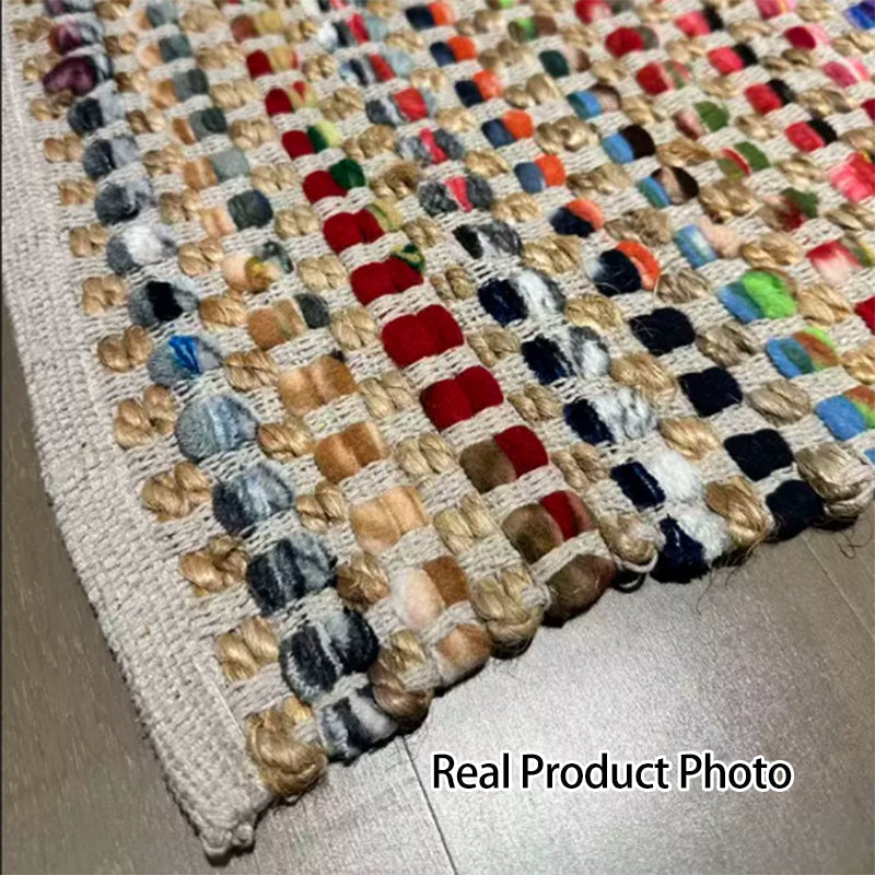 Handwoven Jute Cotton Area Rug – Reversible Multicolor Textured Weave