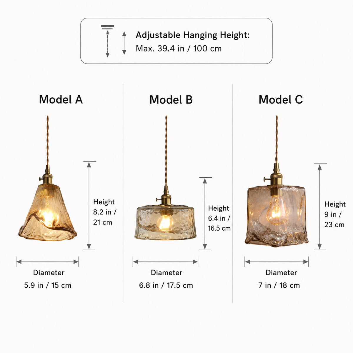 Vintage Brass Pendant Light | Amber Glass Shade Fixture