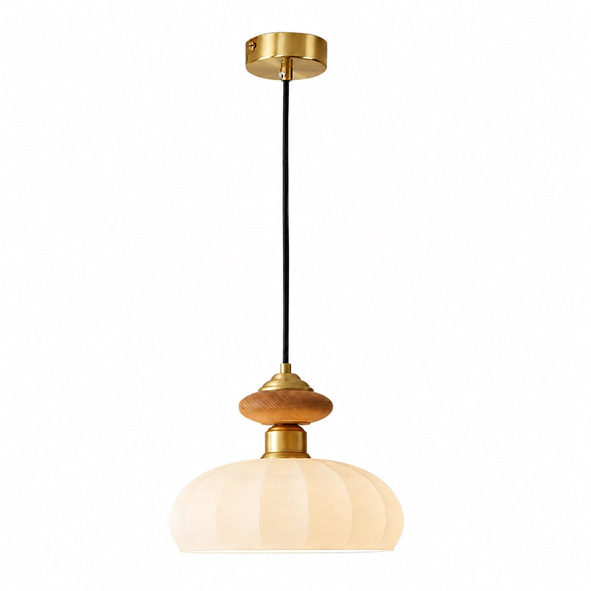 Brass & Walnut Glass Pendant | Adjustable Kitchen Island Light
