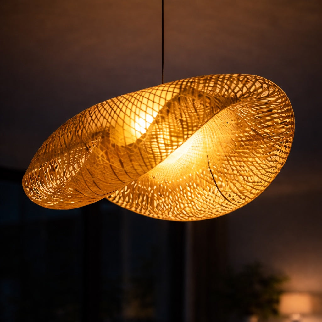 Rattan Wave Pendant Light | Modern LED Hanging Lamp