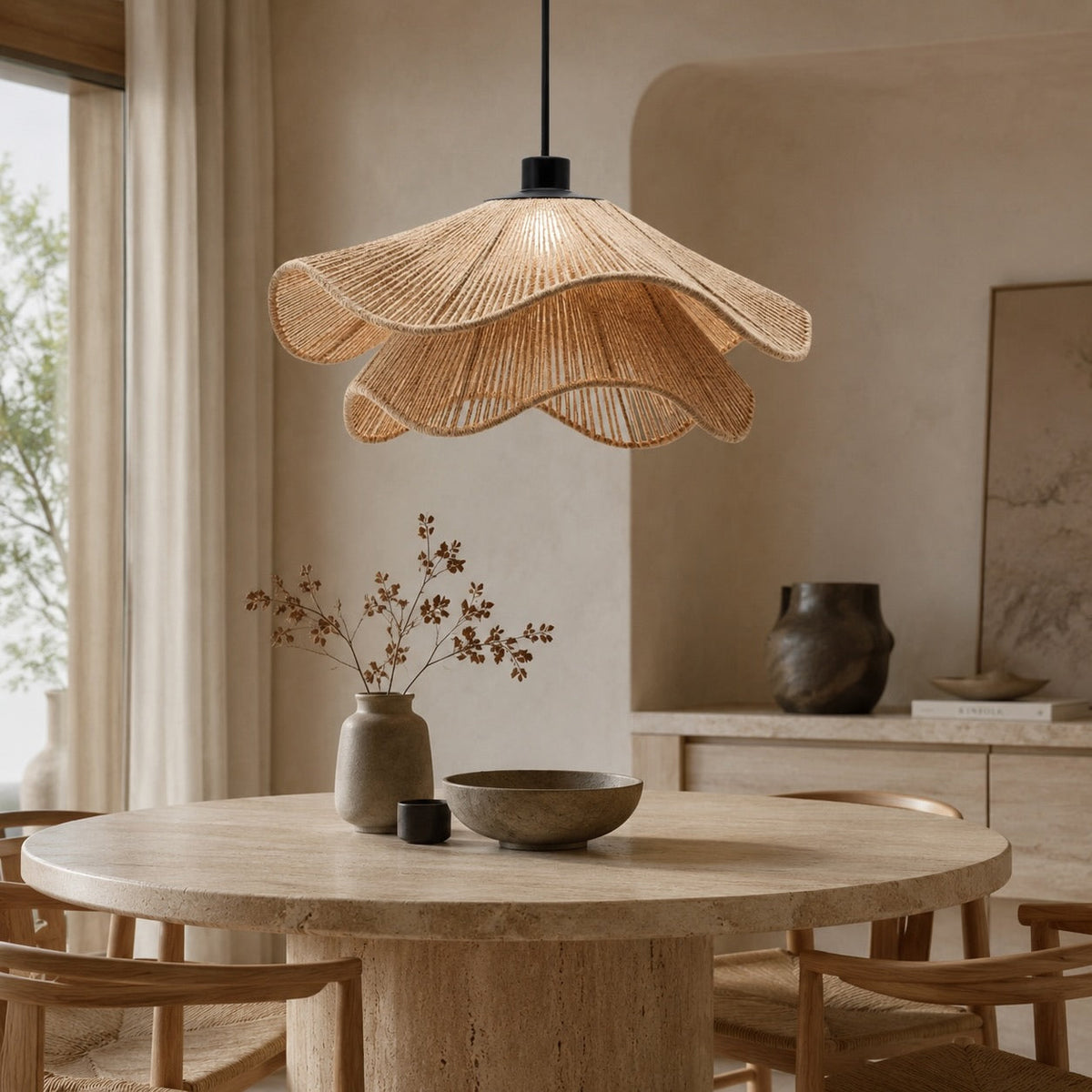 Boho Jute Pendant Lamp | Natural Adjustable Kitchen Light