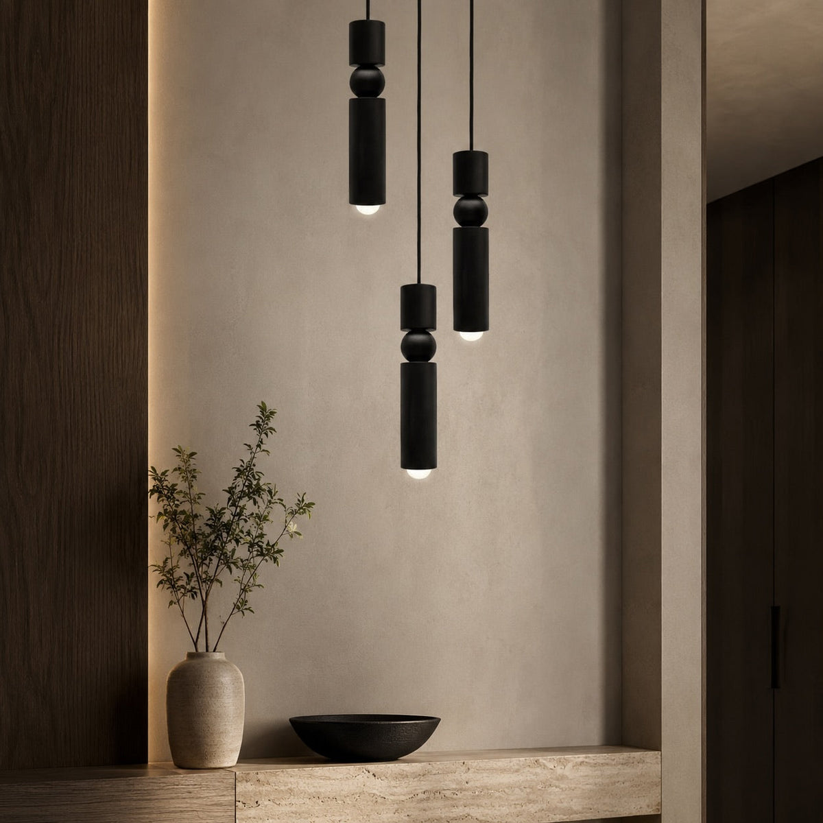 Geometric Black Pendant Light | Adjustable Dimmable LED Lamp