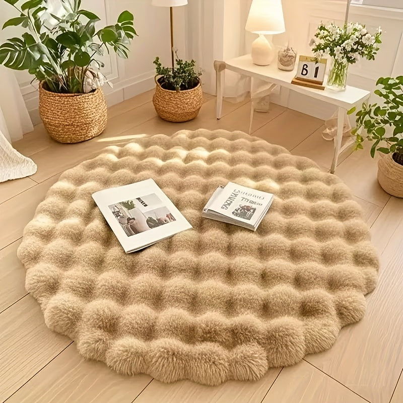 Cloud Comfort Round Bubble Rug – Soft Fluffy Fleece Circle Carpet