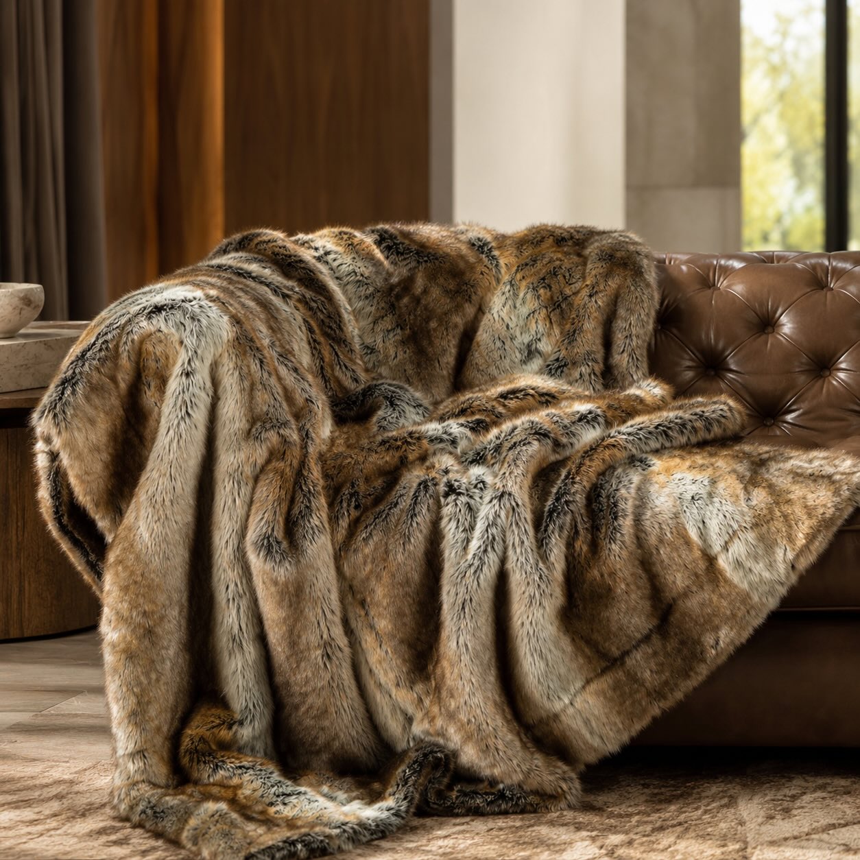 Plush Faux Fur Throw Blanket – Decorative Cozy Bedding Accent