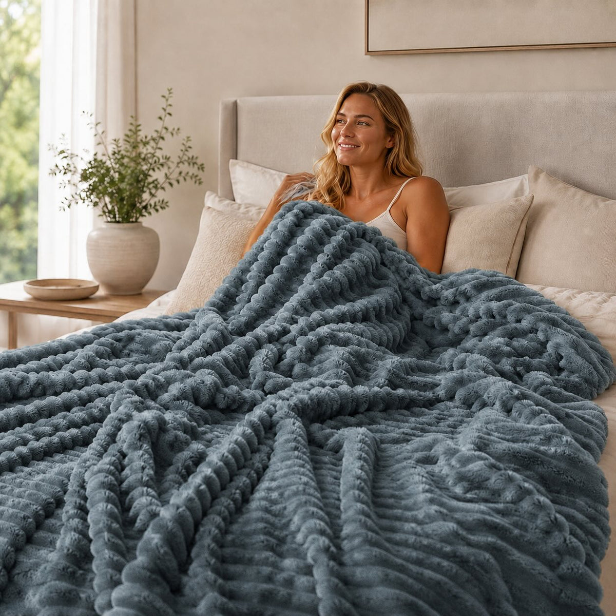 Striped Fleece Throw Blanket – Charcoal Grey Soft Sofa Throw