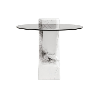 Lena 2-Piece Round Circular Marble and Glass Coffee Table