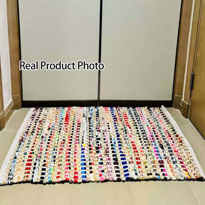 Handwoven Jute Cotton Area Rug – Reversible Multicolor Textured Weave