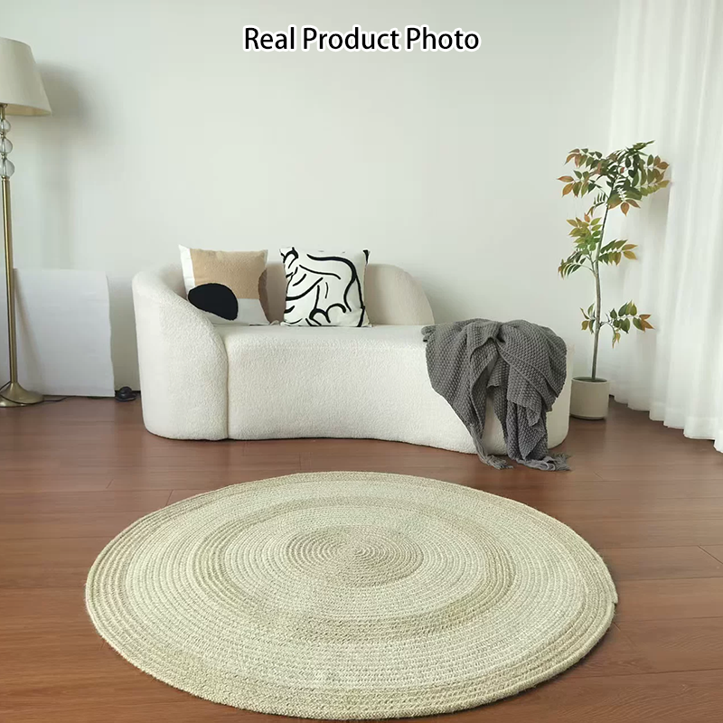 Zen Earth Handwoven Wool Jute Round Rug – Japandi Textured Weave for Living Room