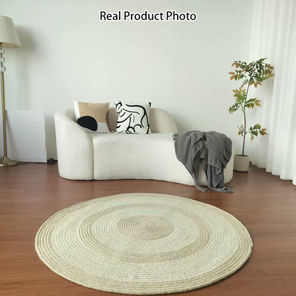 Zen Earth Handwoven Wool Jute Round Rug – Japandi Textured Weave for Living Room