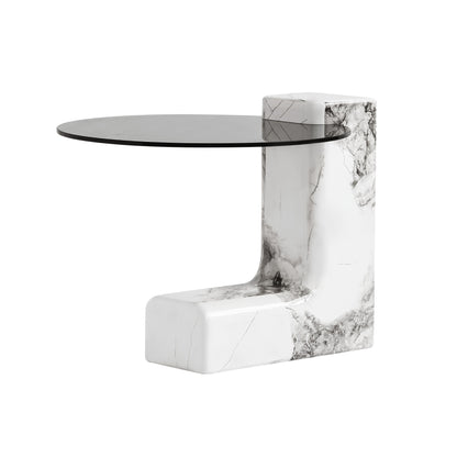 Lena 2-Piece Round Circular Marble and Glass Coffee Table