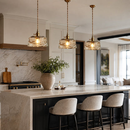 Vintage Brass Pendant Light | Amber Glass Shade Fixture