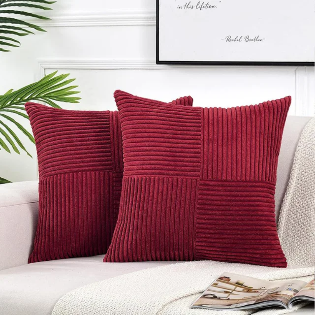 Corduroy Cushion Covers – Striped Textured Throw Pillow Covers, 18" × 18"