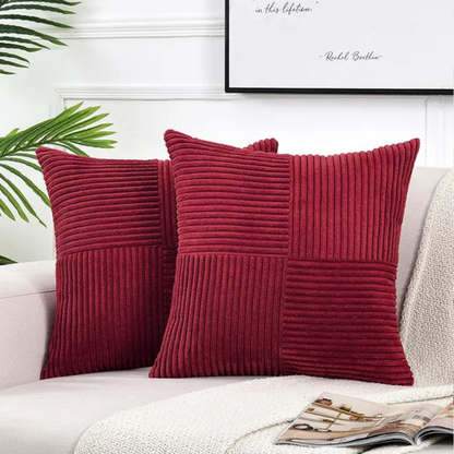 Corduroy Cushion Covers – Striped Textured Throw Pillow Covers, 18" × 18"