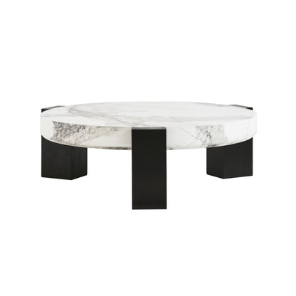 Lena 2-Piece Round Circular Marble and Glass Coffee Table