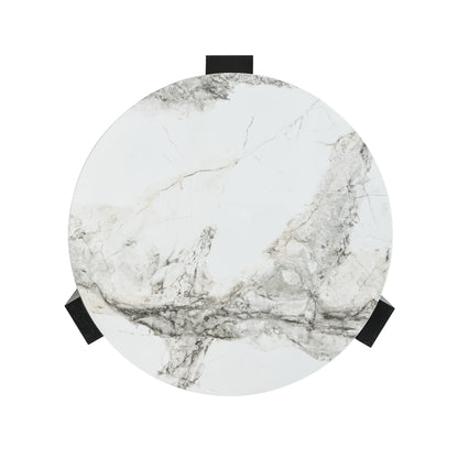 Lena 2-Piece Round Circular Marble and Glass Coffee Table