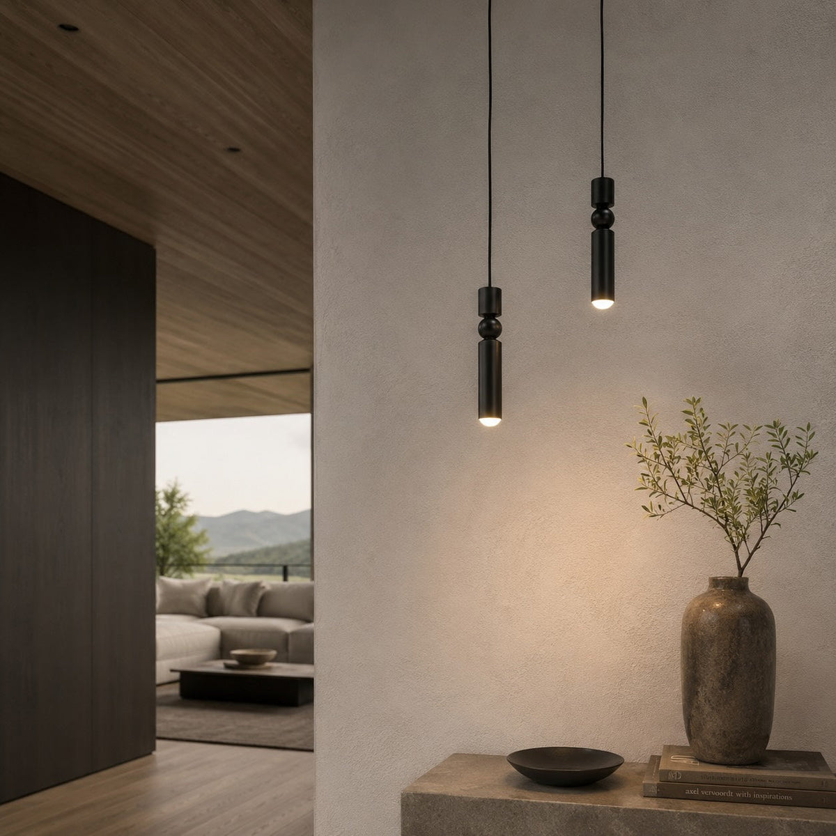 Geometric Black Pendant Light | Adjustable Dimmable LED Lamp