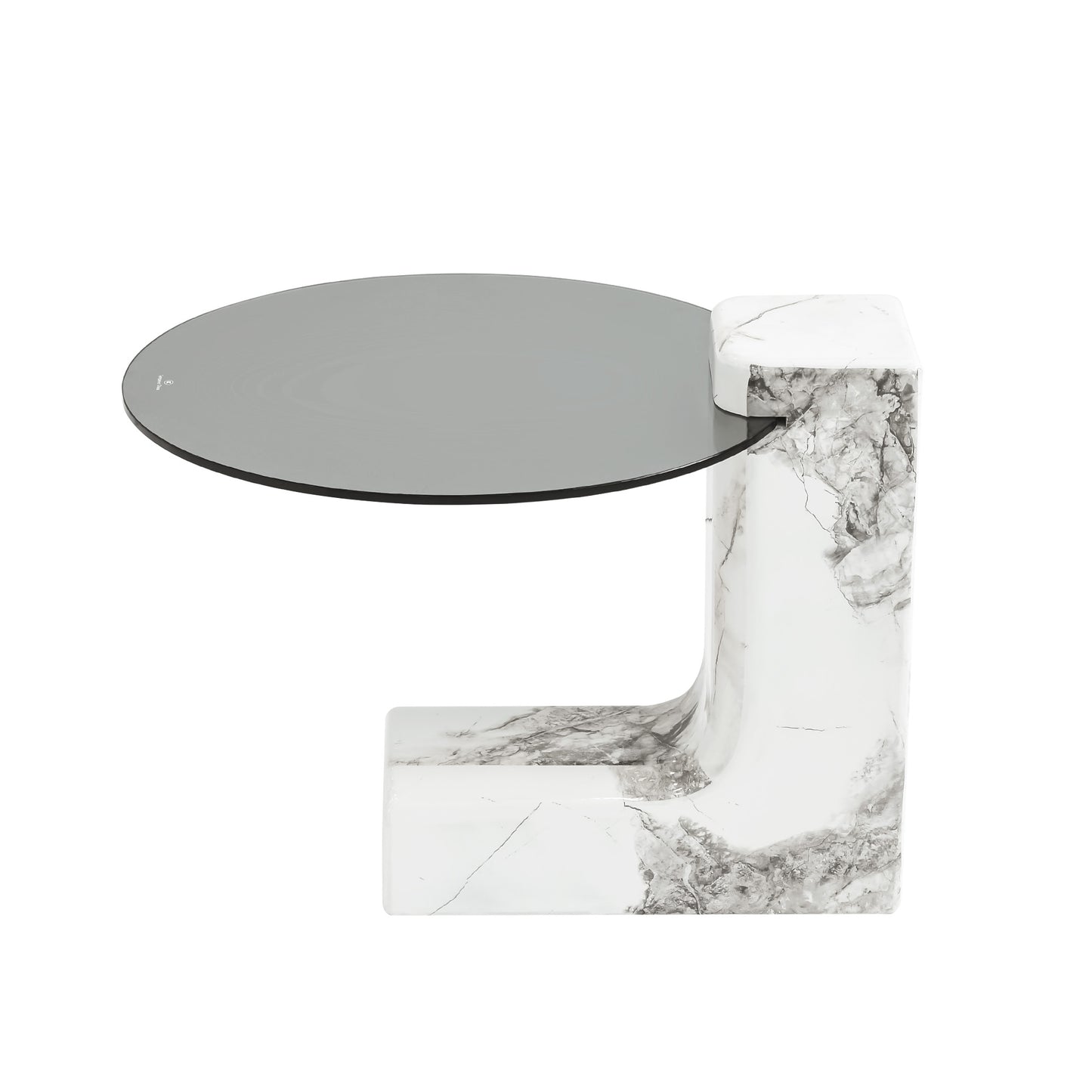 Lena 2-Piece Round Circular Marble and Glass Coffee Table