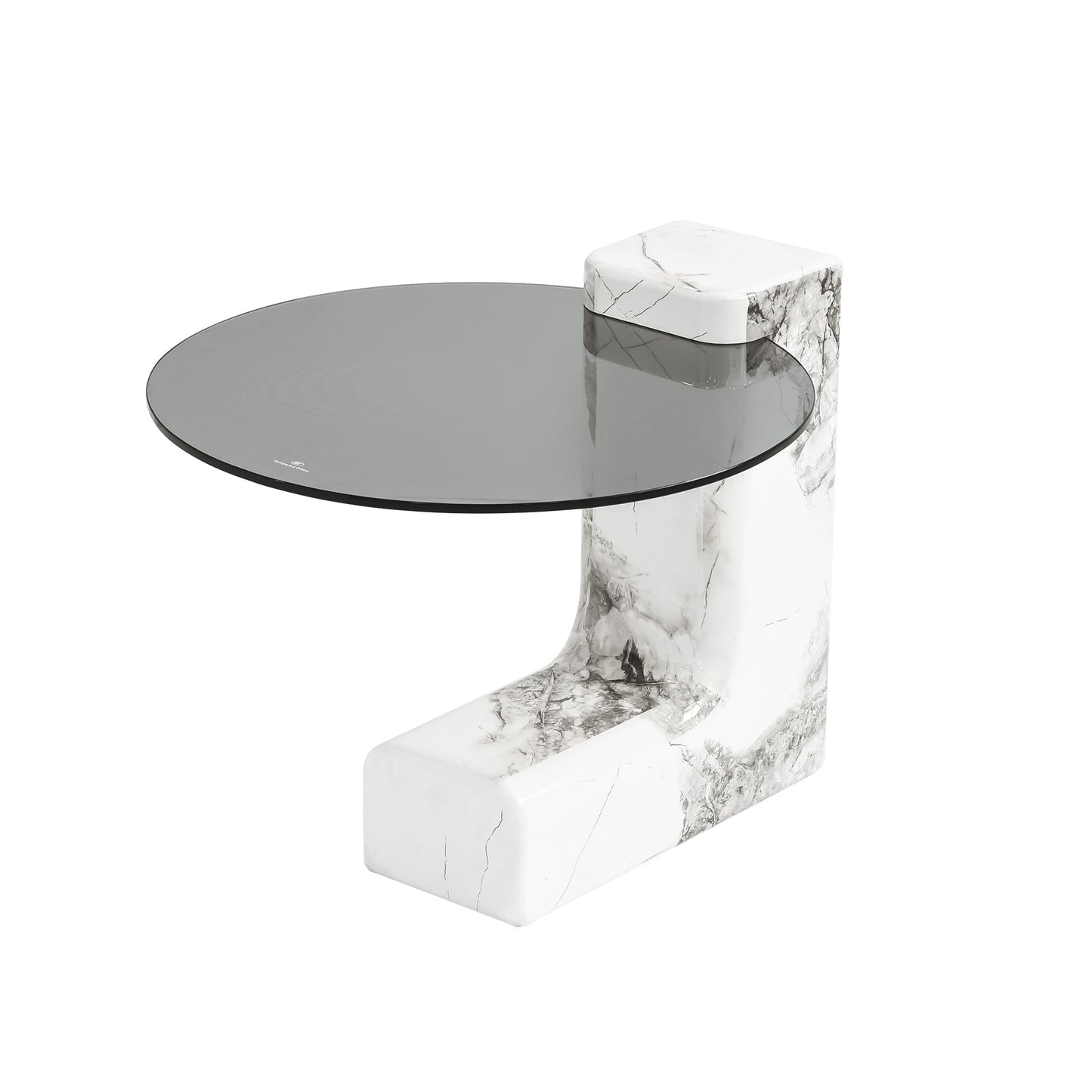 Lena 2-Piece Round Circular Marble and Glass Coffee Table