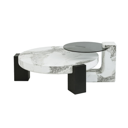 Lena 2-Piece Round Circular Marble and Glass Coffee Table