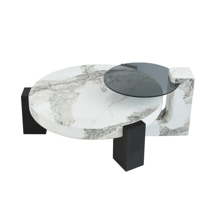 Lena 2-Piece Round Circular Marble and Glass Coffee Table