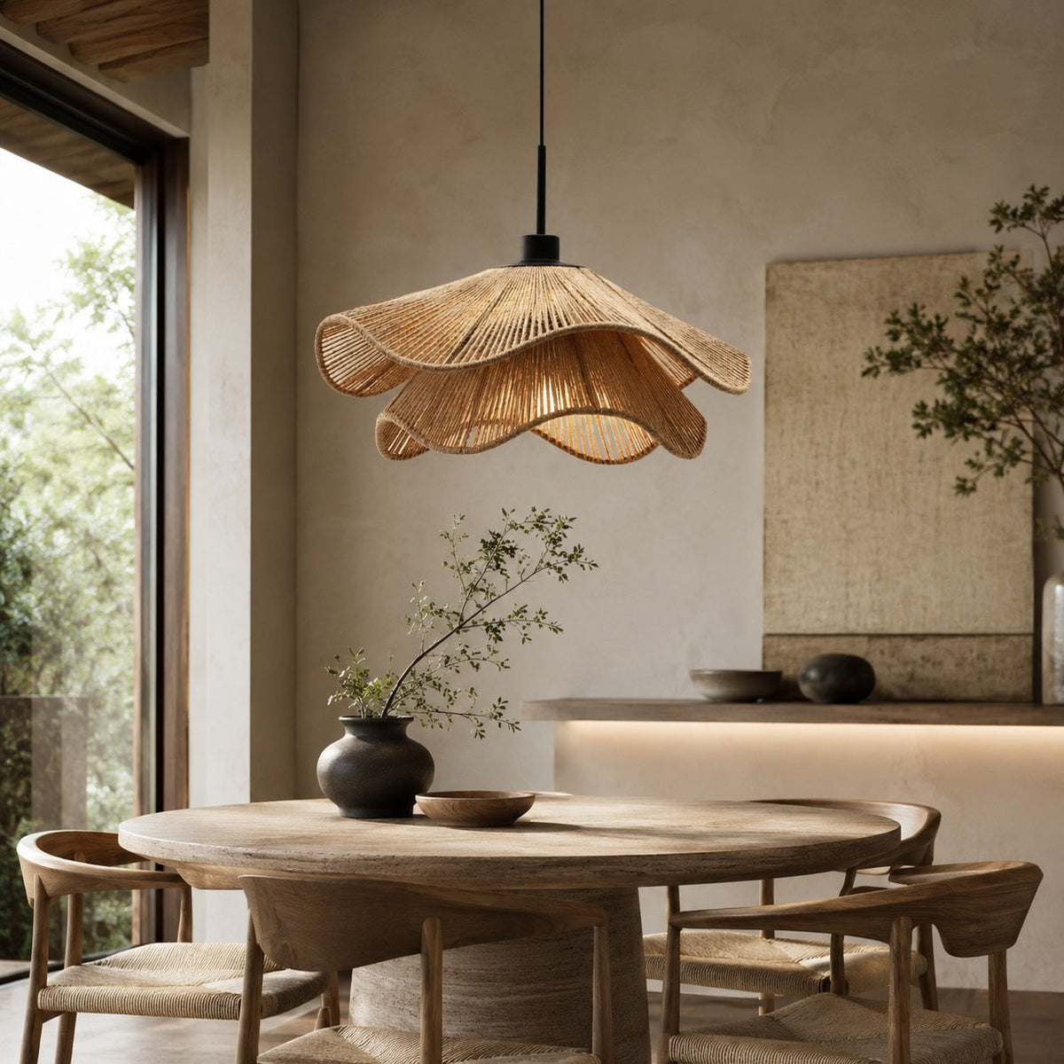 Boho Jute Pendant Lamp | Natural Adjustable Kitchen Light