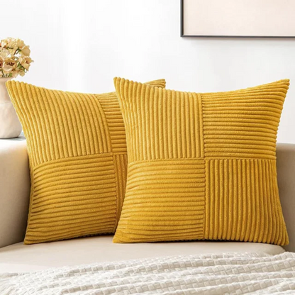 Corduroy Cushion Covers – Striped Textured Throw Pillow Covers, 18" × 18"