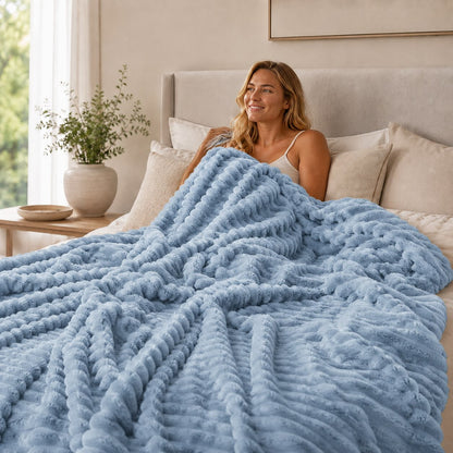 Striped Fleece Throw Blanket – Charcoal Grey Soft Sofa Throw