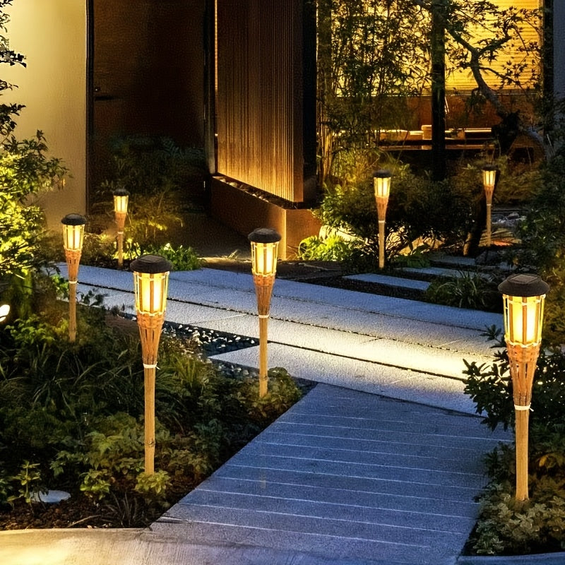 Solar Bamboo Flame Torch Lights (2 Pack) – Flickering LED Garden Lanterns, 59cm