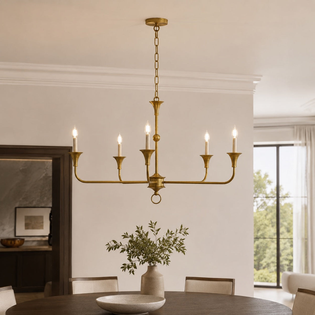 Brass 5-Head Chandelier | Adjustable E14 Flush Mount Light