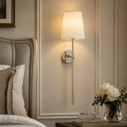 Brass Wall Sconce | Tapered Fabric Shade Indoor LED Light