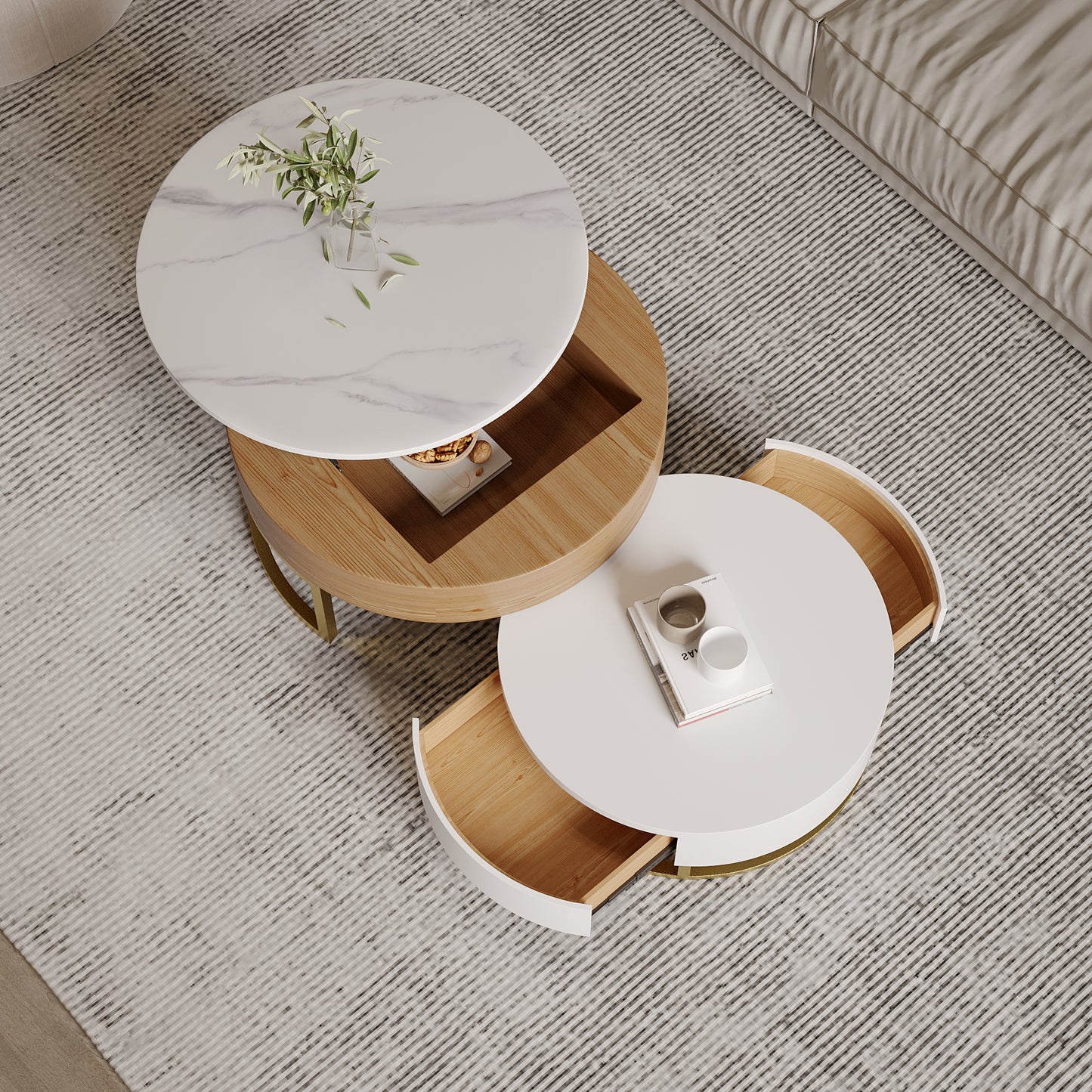 Terra 3-Compartment Modern Round Marble Coffee Table