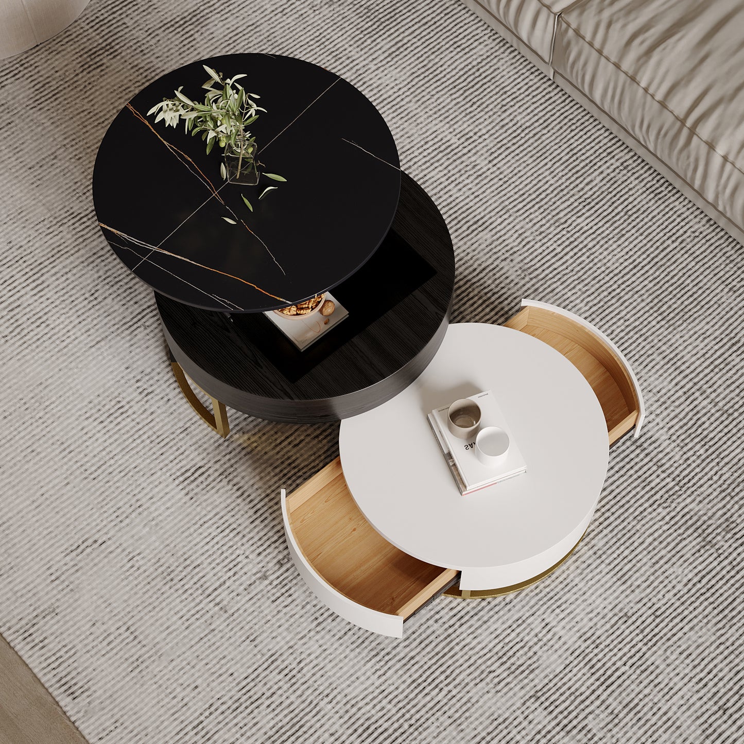 Terra 3-Compartment Modern Round Marble Coffee Table