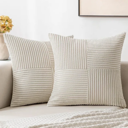 Corduroy Cushion Covers – Striped Textured Throw Pillow Covers, 18" × 18"