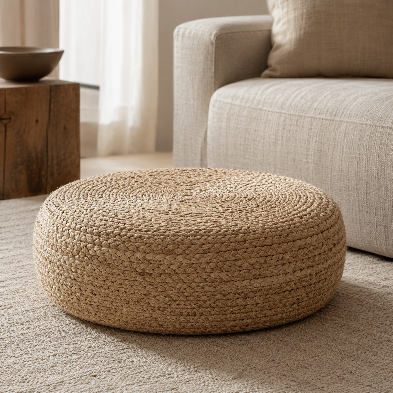 Woven Jute Floor Pouf