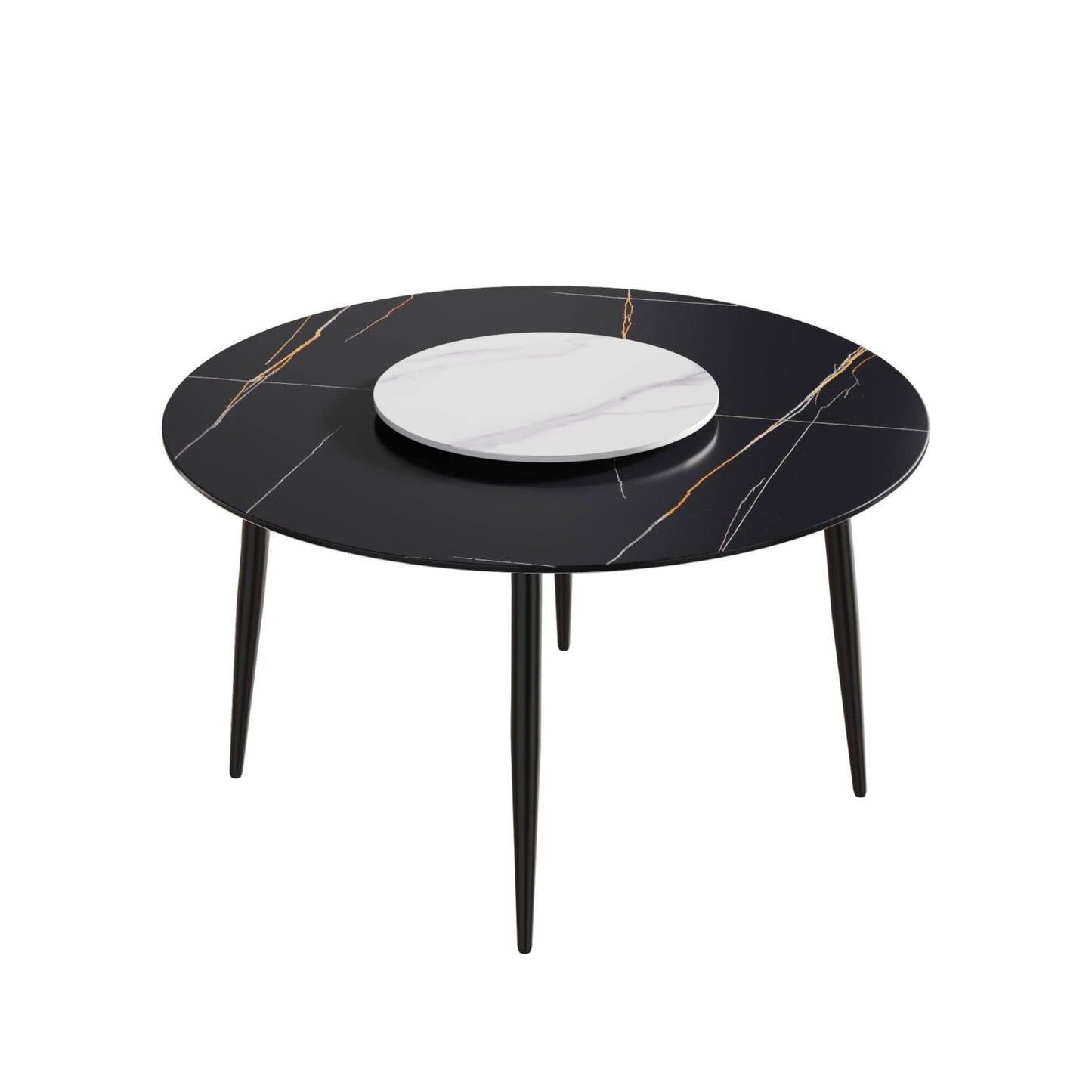 Kori Black&White Round Dining Table with Lazy Susan