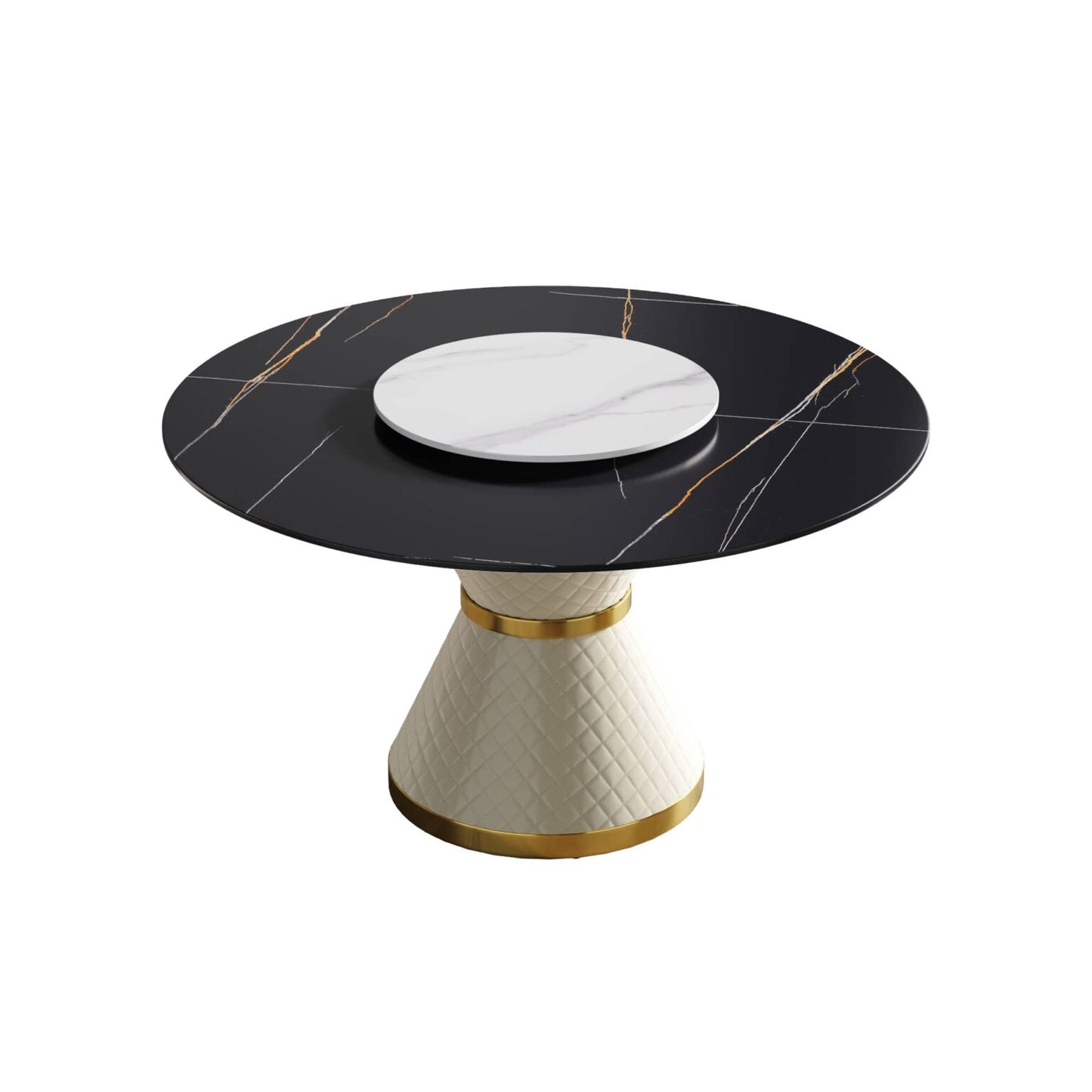 Kori Black&White Round Dining Table with Lazy Susan