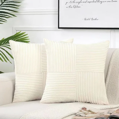 Corduroy Cushion Covers – Striped Textured Throw Pillow Covers, 18" × 18"