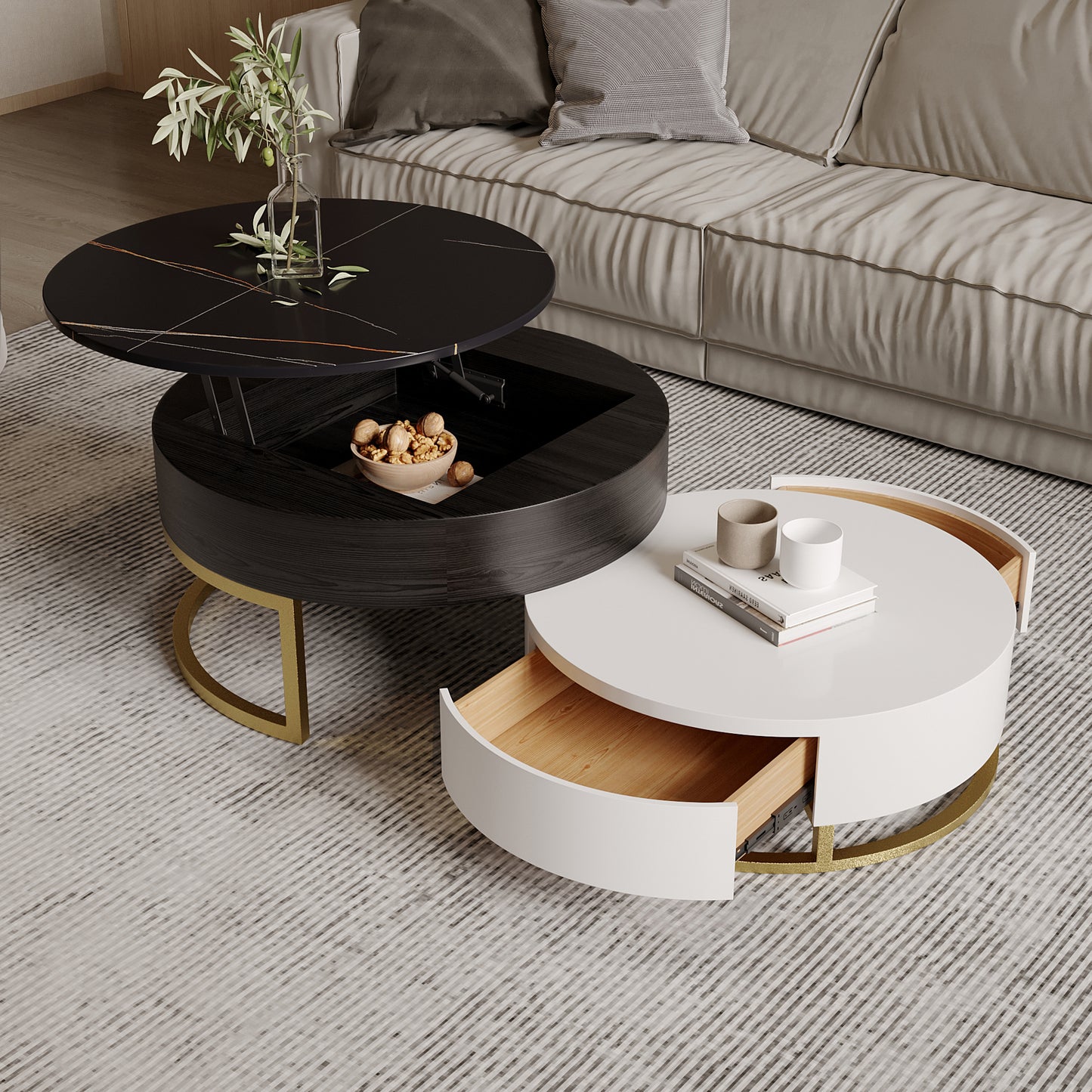 Terra 3-Compartment Modern Round Marble Coffee Table