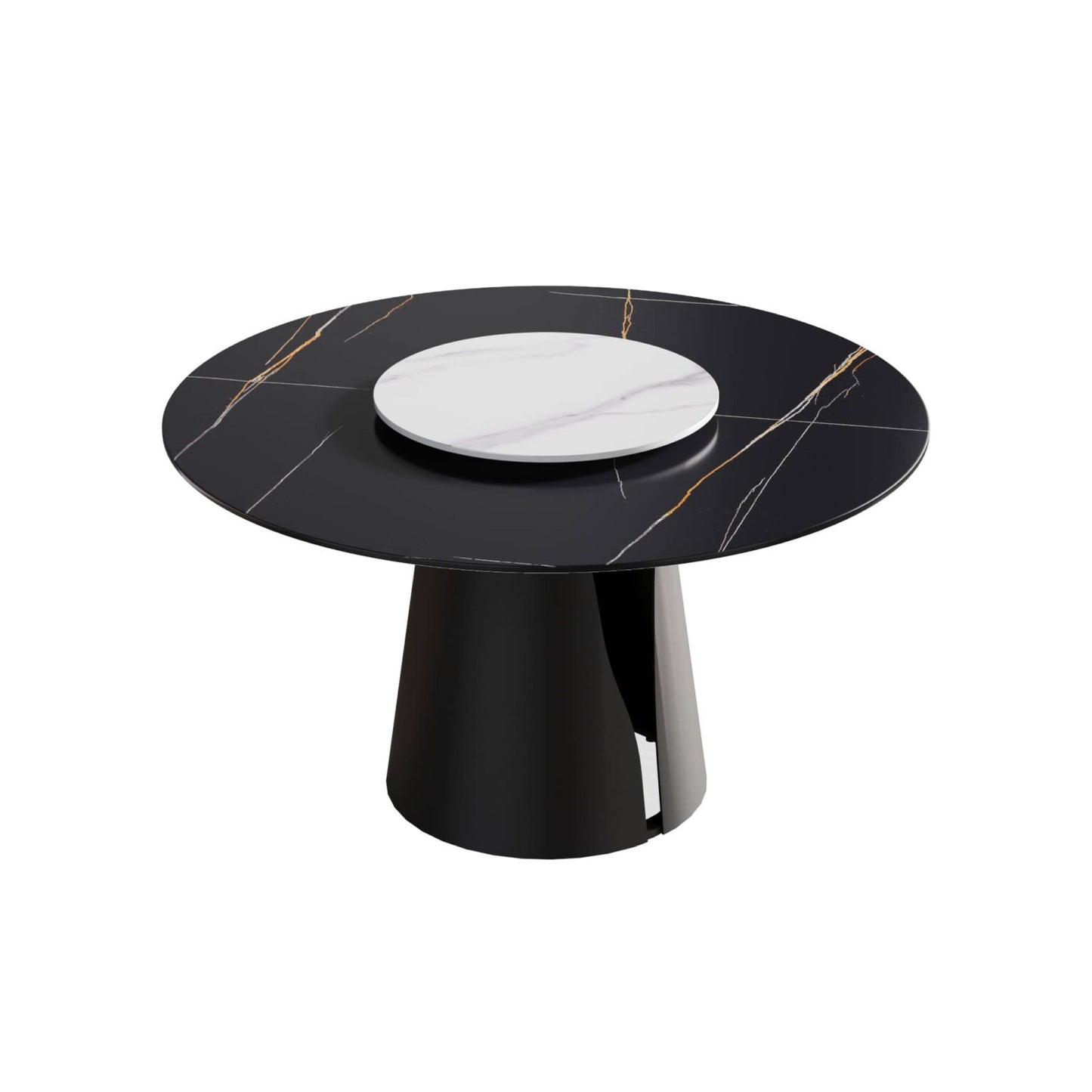 Kori Black&White Round Dining Table with Lazy Susan