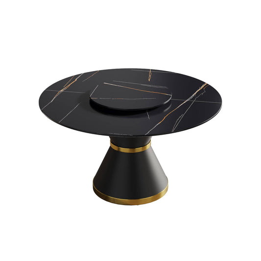 Demi Black Round Dining Table with Lazy Susan