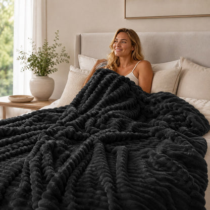 Striped Fleece Throw Blanket – Charcoal Grey Soft Sofa Throw