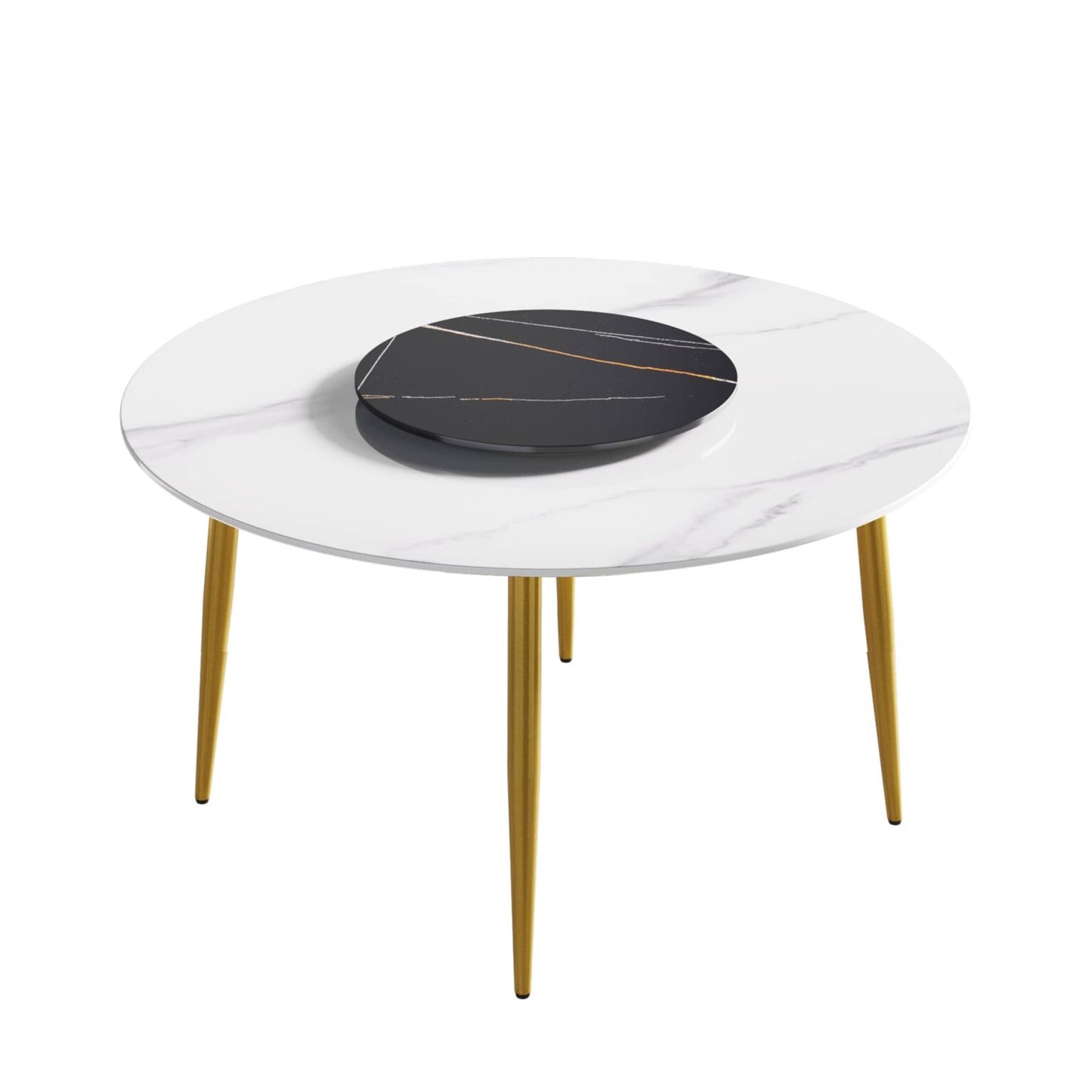 Mina White&Black Round Dining Table with Lazy Susan