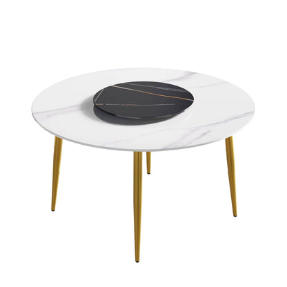 Mina White&Black Round Dining Table with Lazy Susan