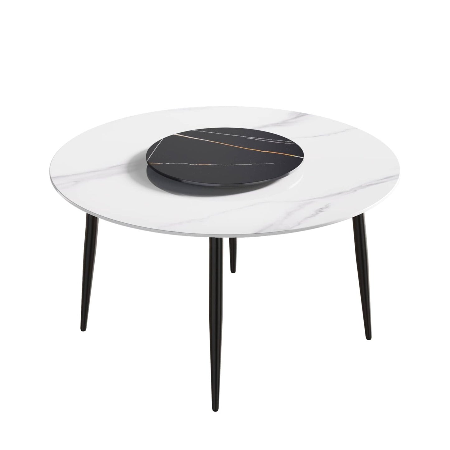 Mina White&Black Round Dining Table with Lazy Susan