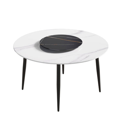 Mina White&Black Round Dining Table with Lazy Susan