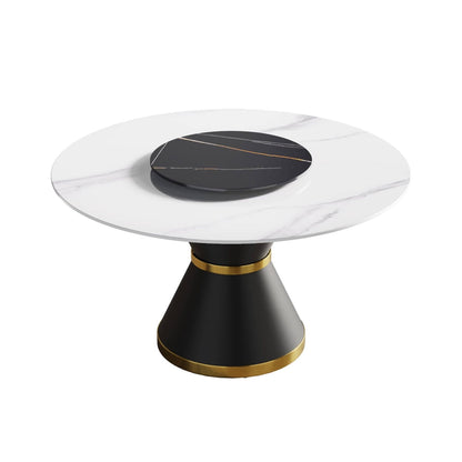 Mina White&Black Round Dining Table with Lazy Susan