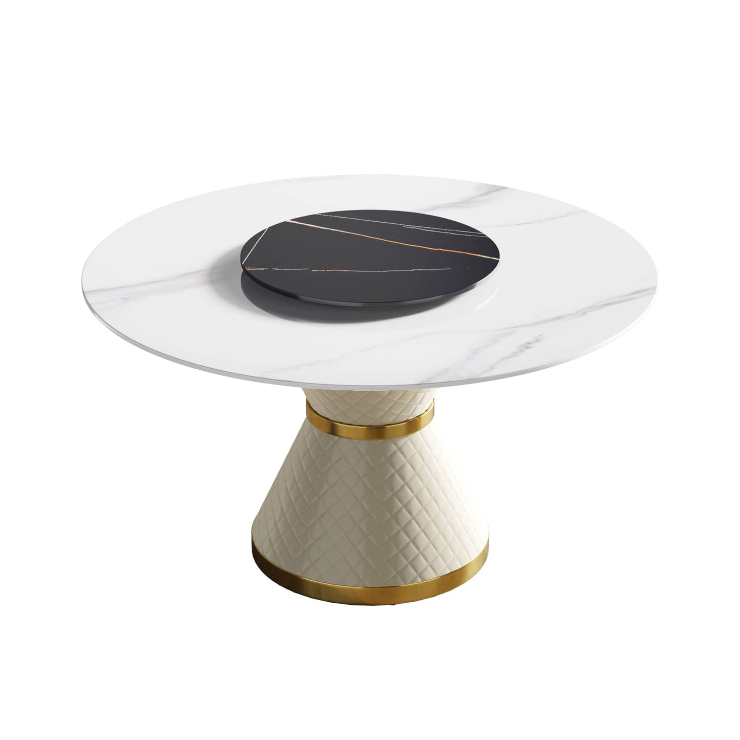 Mina White&Black Round Dining Table with Lazy Susan