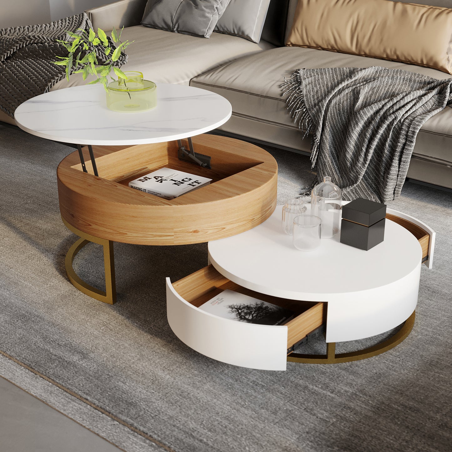 Terra 3-Compartment Modern Round Marble Coffee Table