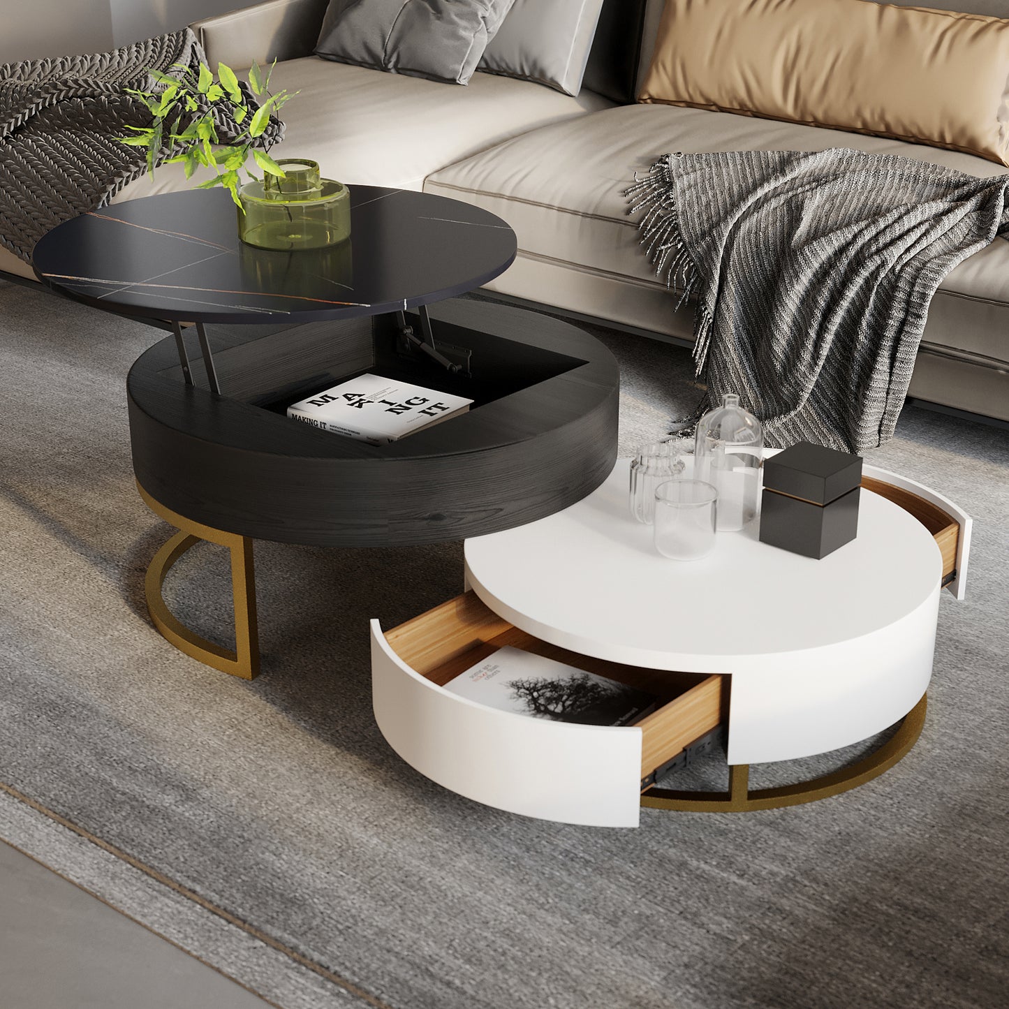 Terra 3-Compartment Modern Round Marble Coffee Table